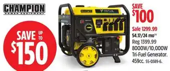 Canadian Tire Champion Tri-Fuel Generator. 459cc offer