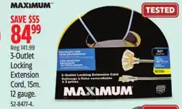 Canadian Tire MAXIMUM 3-Outlet Locking Extension Cord, 15m. 12 gauge offer