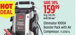 Canadian Tire MotoMaster Eliminator 1000A Booster Pack with Air Compressor offer