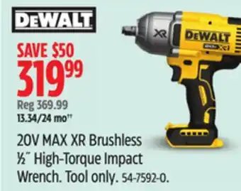 Canadian Tire DEWALT 20V MAX XR Brushless 1⁄2˝ High-Torque Impact Wrench, Tool only offer