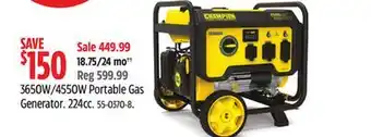 Canadian Tire Champion Power Equipment 3650W/4550W Portable Gas Generator. 224cc offer