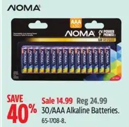 Canadian Tire NOMA 30/AAA Alkaline Batteries offer