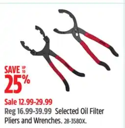 Canadian Tire MotoMaster Selected Oil Filter Pliers and Wrenches offer