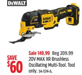 Canadian Tire Dewalt 20V MAX XR Brushless Oscillating Multi-Tool offer