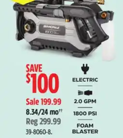 Canadian Tire Simoniz Platinum ELECTRIC 2.0 GPM 1800 PSI FOAM BLASTER offer