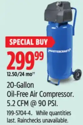 Canadian Tire Mastercraft 20-Gallon Oil-Free Air Compressor offer