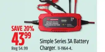 Canadian Tire MotoMaster Simple Series 3A Battery Charger offer