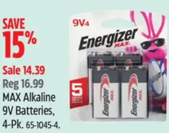 Canadian Tire MAX Alkaline 9V Batteries, 4-Pk offer