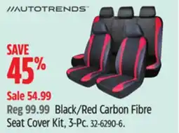 Canadian Tire Autotrends Black/Red Carbon Fibre Seat Cover Kit, 3-Pc offer