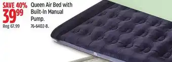 Canadian Tire Outbound Queen Air Bed with Built-In Manual Pump offer