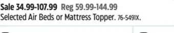 Canadian Tire Selected Air Beds or Mattress Topper offer