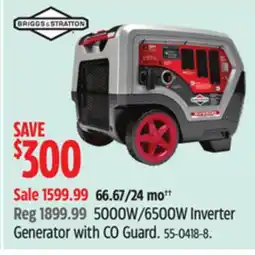 Canadian Tire 5000W/6500W Inverter Generator with CO Guard offer