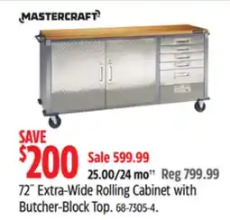 Canadian Tire Mastercraft 72˝ Extra-Wide Rolling Cabinet with Butcher-Block Top offer