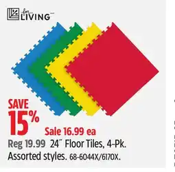 Canadian Tire for-living 24˝ Floor Tiles, 4-Pk. Assorted styles offer