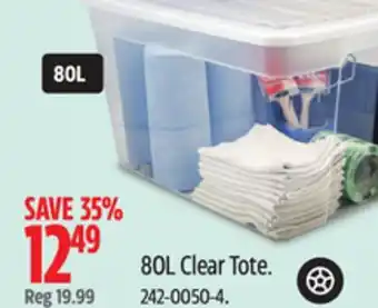 Canadian Tire TYPE A 80L Clear Tote offer