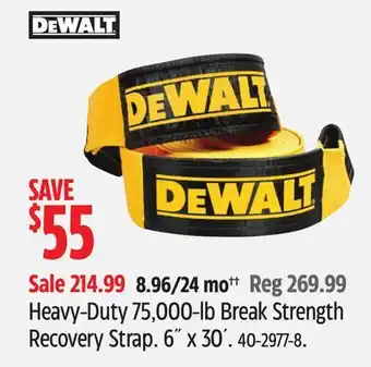 Canadian Tire Dewalt Heavy-Duty 75,000-lb Break Strength Recovery Strap 6˝ x 30´ offer