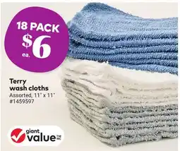 Giant Tiger Terry wash cloths offer