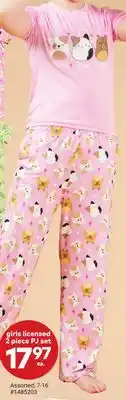 Giant Tiger girls licensed 2 piece PJ set offer