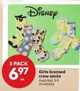 Giant Tiger Girls licensed crew socks offer