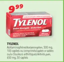 Familiprix TYLENOL Acetaminophen, 500 mg, 100 caplets or tablets or Arthritis pain, 650 mg, 50 caplets offer