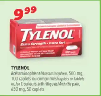 Familiprix TYLENOL Acetaminophen, 500 mg, 100 caplets or tablets or Arthritis pain, 650 mg, 50 caplets offer