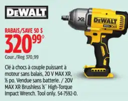 Canadian Tire Dewalt 20V MAX XR Brushless 1⁄2˝ High-Torque Impact Wrench offer