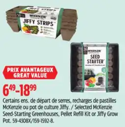 Canadian Tire McKenzie Seed-Starting Greenhouses, Pellet Refill Kit or Jiffy Grow Pot offer