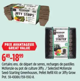 Canadian Tire McKenzie Seed-Starting Greenhouses, Pellet Refill Kit or Jiffy Grow Pot offer