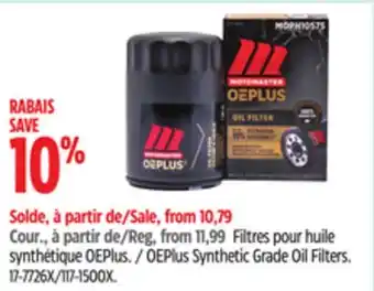 Canadian Tire MotoMaster OEPlus Synthetic Grade Oil Filters offer