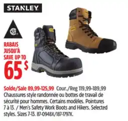 Canadian Tire Stanley Men's Safety Work Boots and Hikers offer