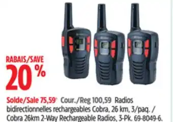 Canadian Tire Cobra 26km 2-Way Rechargeable Radios, 3-Pk offer