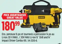 Canadian Tire Dewalt 20V MAX Li-Ion 1⁄2˝ Drill and 1⁄4˝ Impact Driver Combo Kit offer