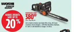 Canadian Tire Worx 40V Nitro Brushless Chainsaw, 16˝ with 2 x 2Ah Batteries & Charger offer