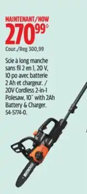 Canadian Tire 20V Cordless 2-in-1 Polesaw, 10* with 2Ah Battery & Charger offer