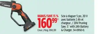 Canadian Tire Worx 20V Pruning Saw, 5 with 24h Battery & Charger offer