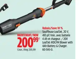 Canadian Tire Worx 20V Leaf Jet 410CFM Blower With 4Ah Battery & Charger offer