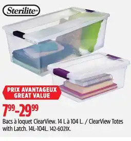 Canadian Tire Sterilite ClearView Totes with Latch 14L-104L offer