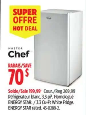 Canadian Tire Master Chef 3.3 Cu-Ft White Fridge offer