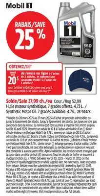 Canadian Tire Mobil 1 Synthetic Motor Oil offer