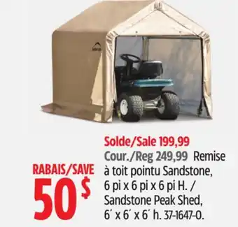 Canadian Tire shelter logic Sandstone Peak Shed, 6´ x 6´ x 6´ h offer