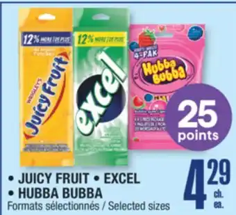 Jean Coutu JUICY FRUIT, EXCEL or HUBBA BUBBA Selected sizes offer