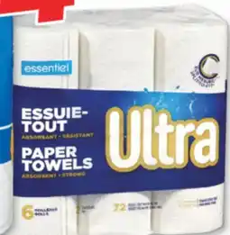 Familiprix Essentiel Bathroom tissue, 12 double rolls, 8 triple rolls or Paper towels, rolls offer