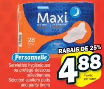 Jean Coutu PERSONNELLE Selected sanitary pads and panty liners offer