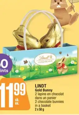 Jean Coutu LINDT Gold Bunny 2 chocolate bunnies in a basket offer