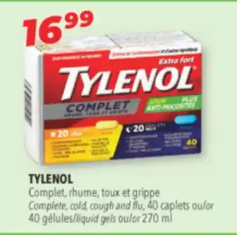 Familiprix TYLENOL Complete, cold, cough and flu, 40 caplets or liquid gels or 270 ml offer