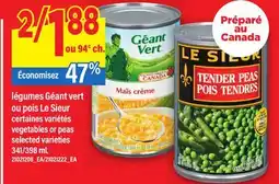 Maxi LÉGUMES GÉANT VERT OU POIS LE SIEUR | VEGETABLES OR PEAS, 341/398 ML offer