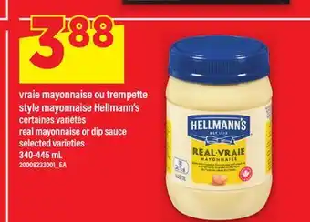 Maxi VRAIE MAYONNAISE OU TREMPETTE STYLE MAYONNAISE HELLMANN'S | REAL MAYONNAISE OR DIP SAUCE, 340-445 ML offer