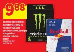 Maxi BOISSONS ÉNERGISANTES MONSTER 4X473 ML OU RED BULL 4X250 ML | ENERGY DRINKS offer