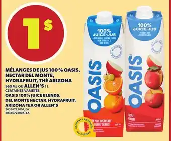 Provigo MÉLANGES DE JUS 100% OASIS, NECTAR DEL MONTE, HYDRAFRUIT, THÉ ARIZONA, 960 ML OU ALLEN'S , 1 L offer