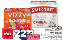 Marché Bonichoix SMIRNOFF ICE (12 x 330 mL) VIZZY (12 x 355 mL) ALCOHOLIC MALT BEVERAGE offer